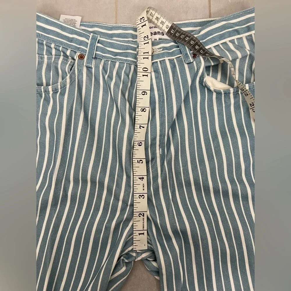 Reformation Cynthia Striped High Rise Straight Jeans Metro Wash Blue & White 29
